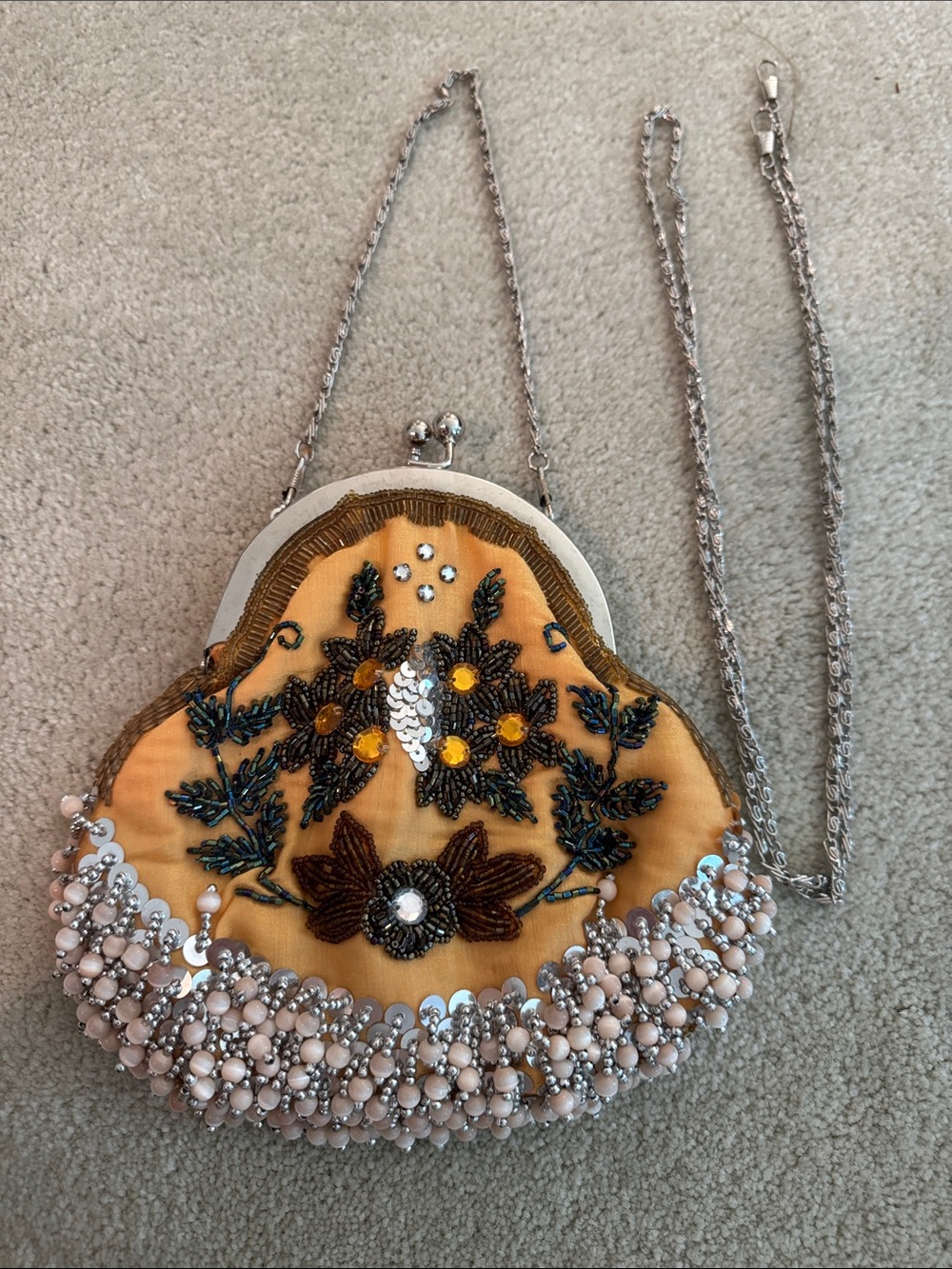 Vintage Embroidered Beaded GoldenYellow Evening Purse